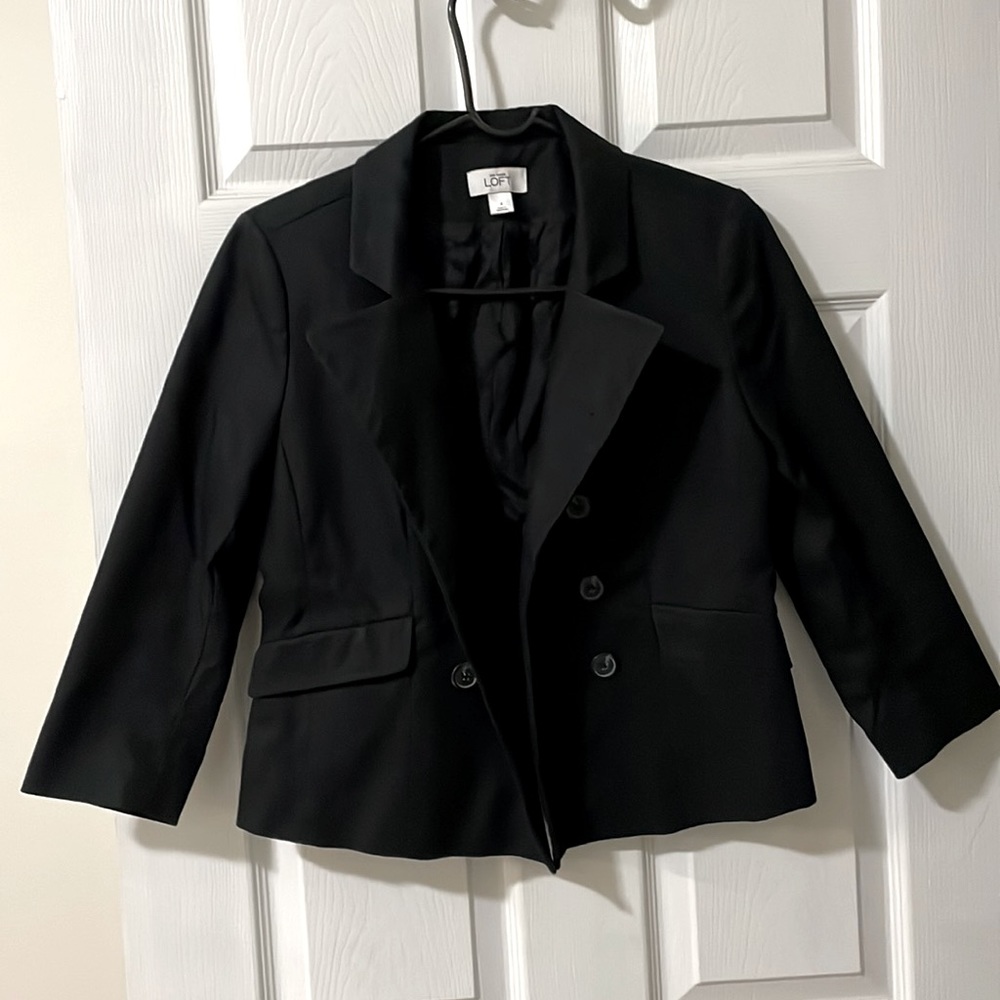 Ann Taylor Cropped 3/4 Sleeve Double Breasted Blazer